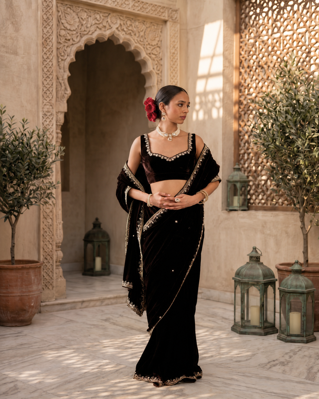 Noor Black Velvet Bridal Embroidered Saree