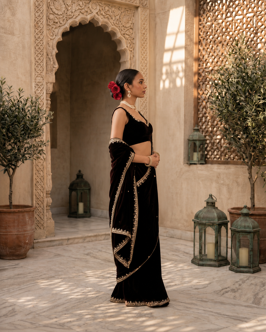 Noor Black Velvet Bridal Embroidered Saree