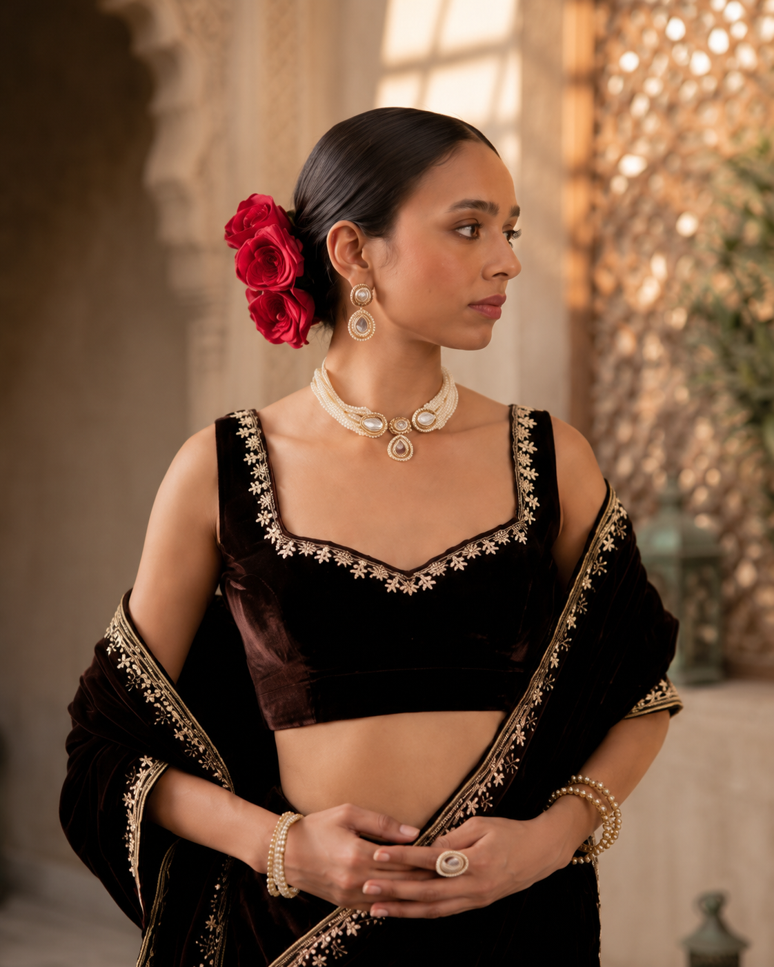Noor Black Velvet Bridal Embroidered Saree