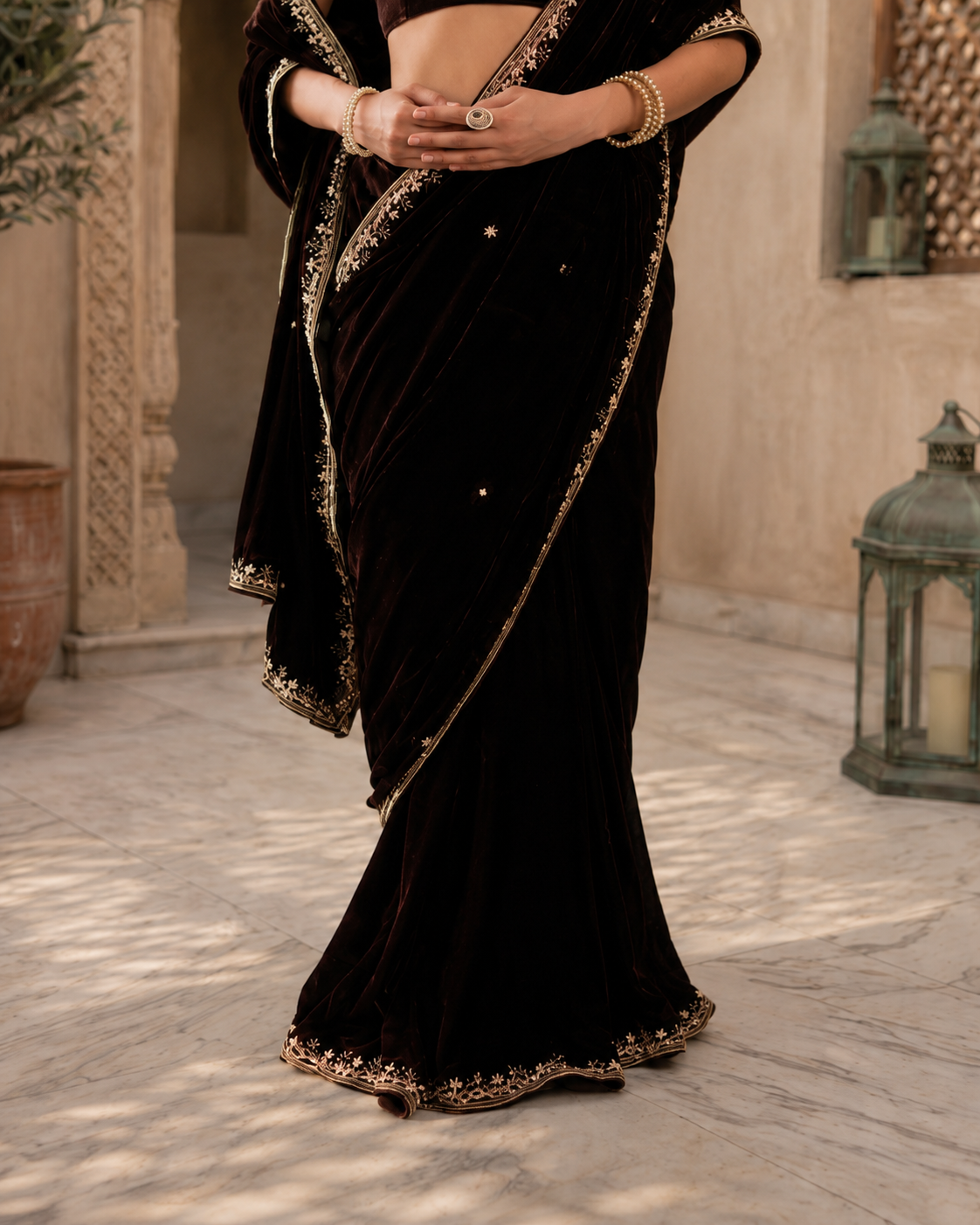 Noor Black Velvet Bridal Embroidered Saree