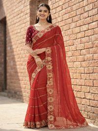 Elegant Mustard Yellow Embroidered Saree with Floral Designer Border – Festive & Party Wear