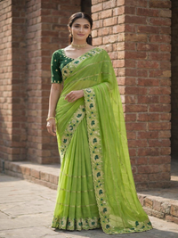 Elegant Mustard Yellow Embroidered Saree with Floral Designer Border – Festive & Party Wear