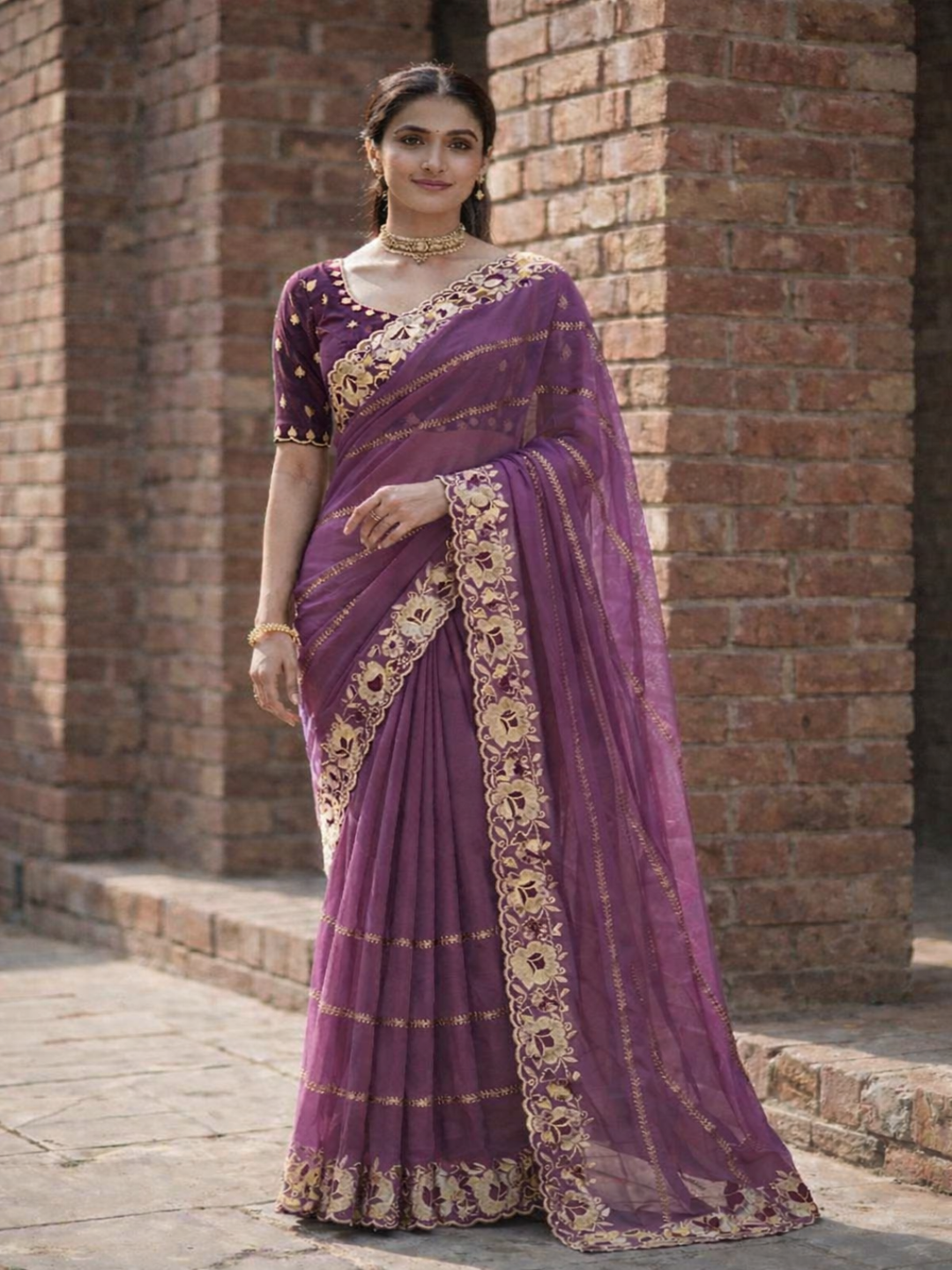 Elegant Mustard Yellow Embroidered Saree with Floral Designer Border – Festive & Party Wear