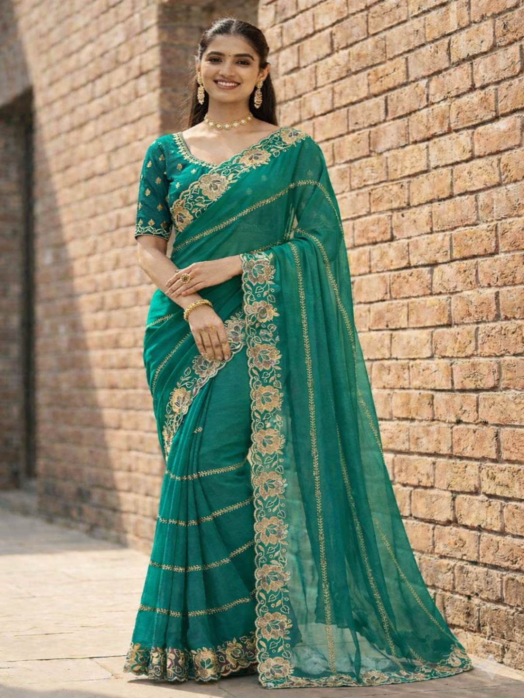 Elegant Mustard Yellow Embroidered Saree with Floral Designer Border – Festive & Party Wear