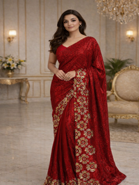 Glamorous Black Sequin Saree with Floral Embellished Border