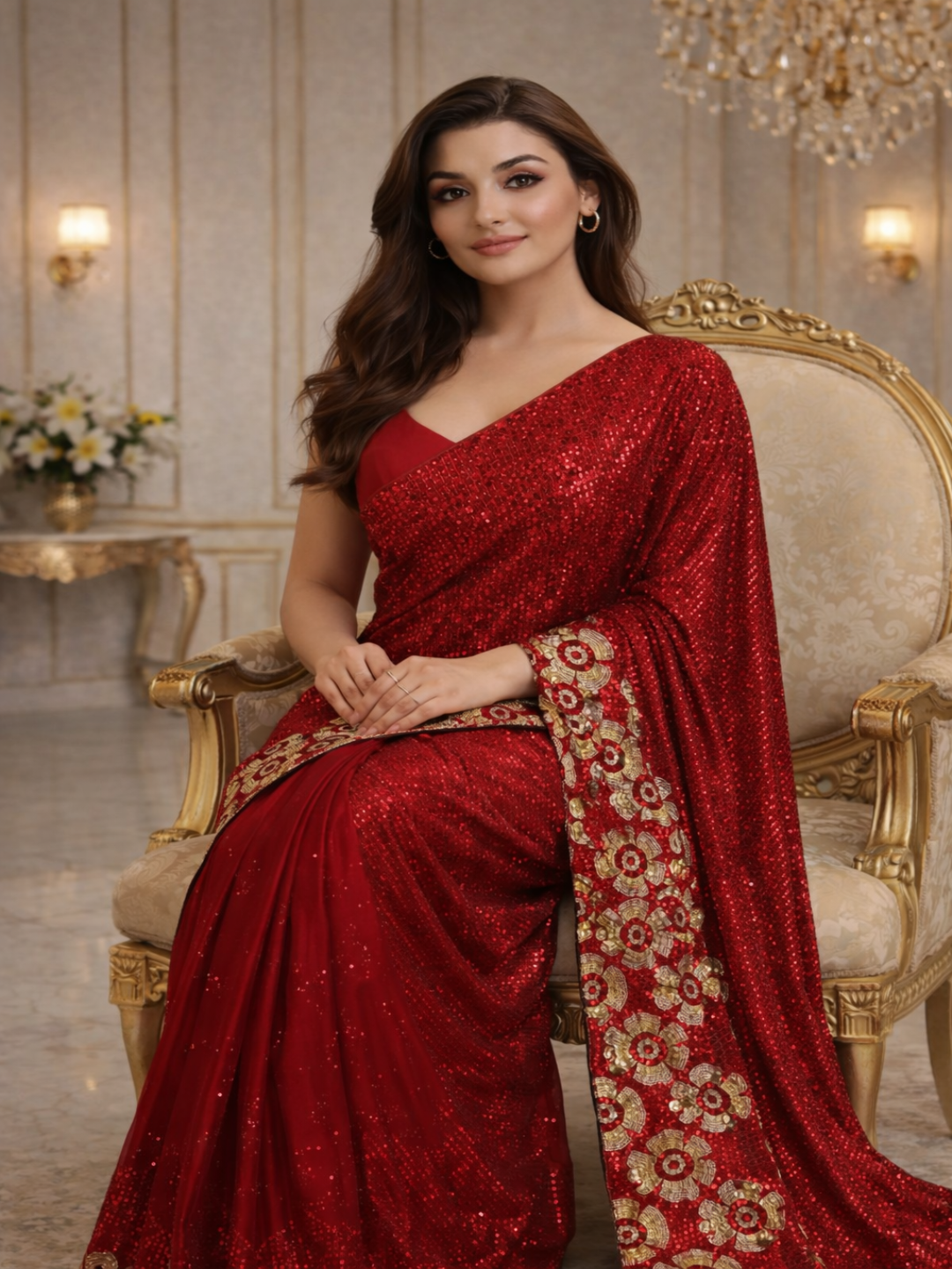 Glamorous Black Sequin Saree with Floral Embellished Border