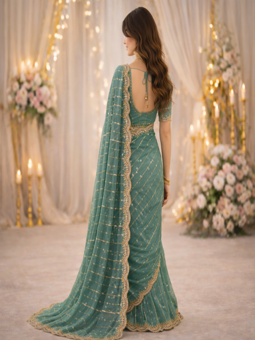 Maroon Embroidered Georgette Saree with Golden Zari Border