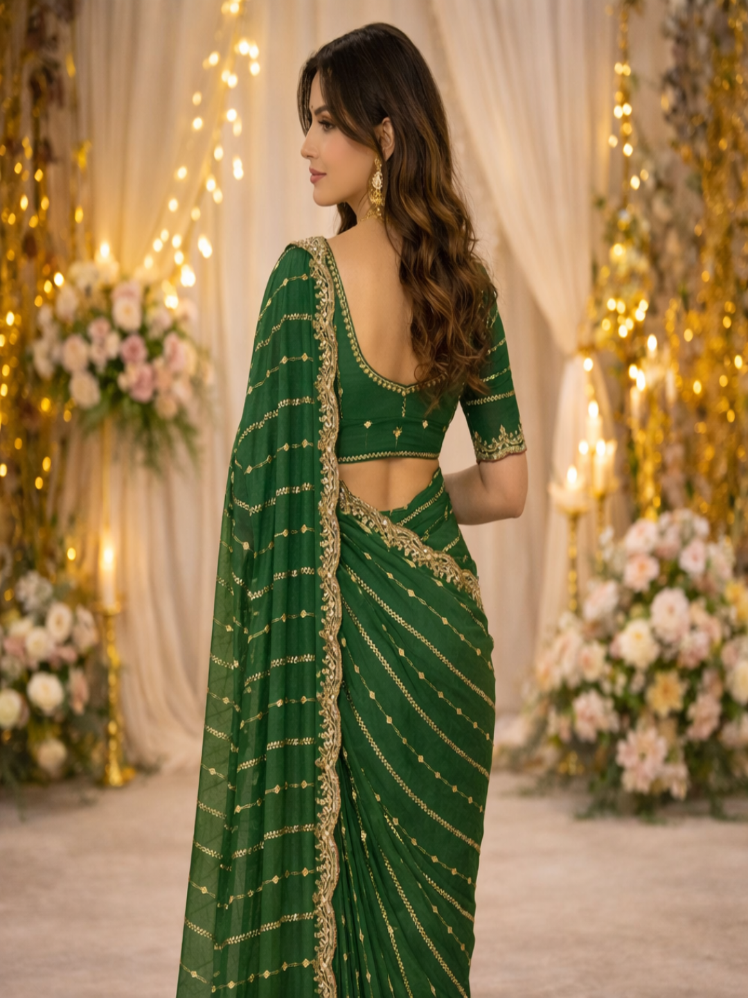 Maroon Embroidered Georgette Saree with Golden Zari Border