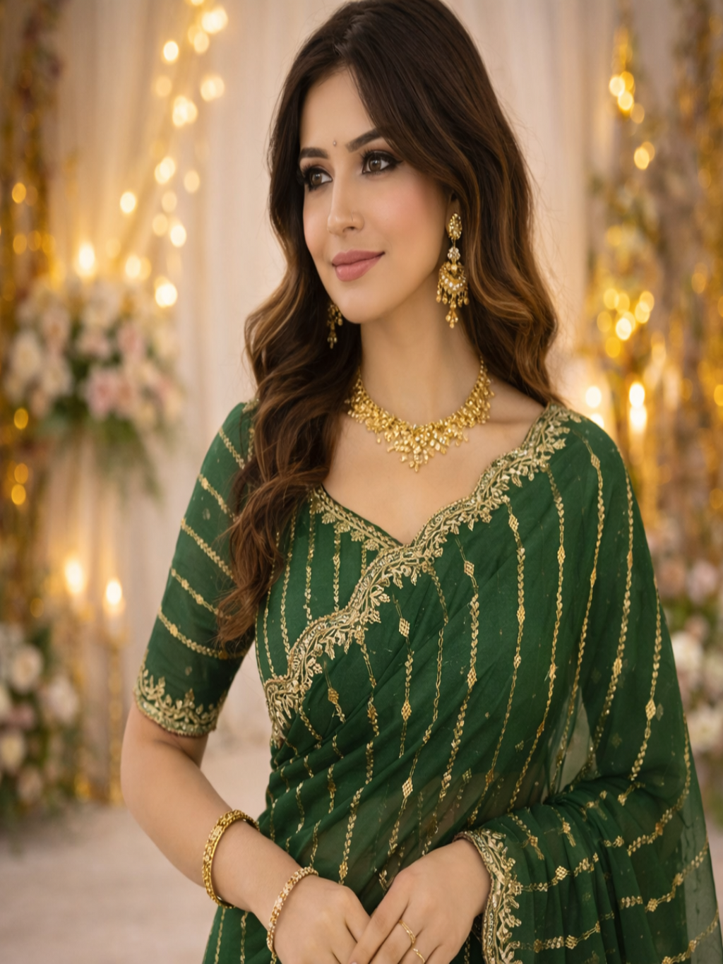 Maroon Embroidered Georgette Saree with Golden Zari Border