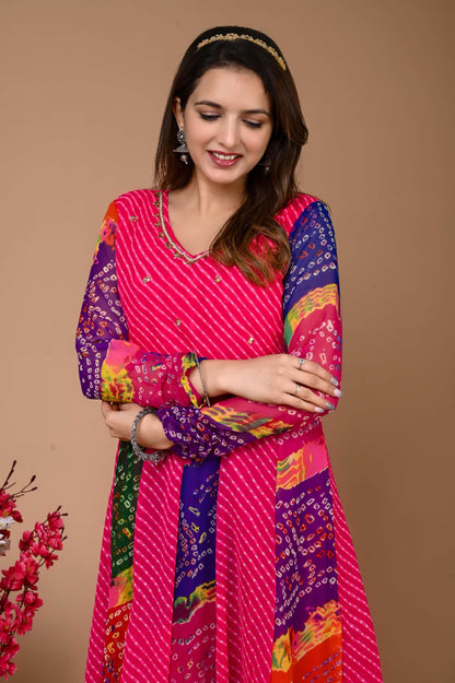 Pink Georgette Kali Gown