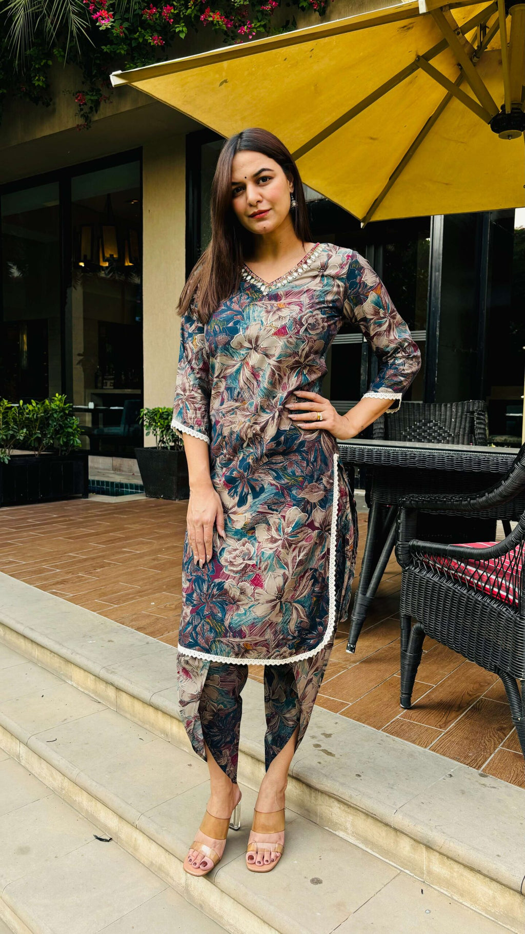 Multi Floral Muslin Dhoti Set