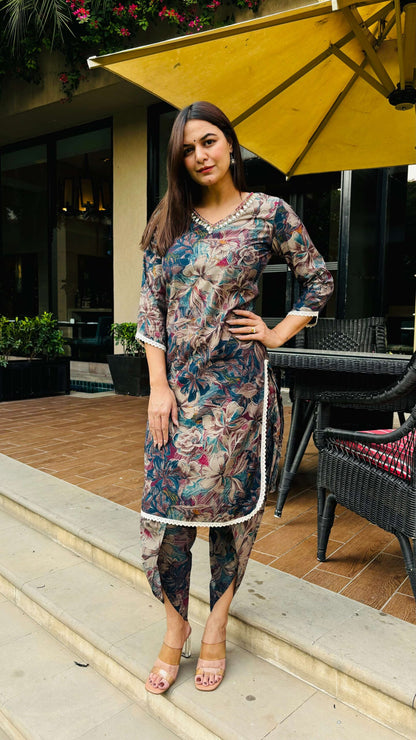 Multi Floral Muslin Dhoti Set