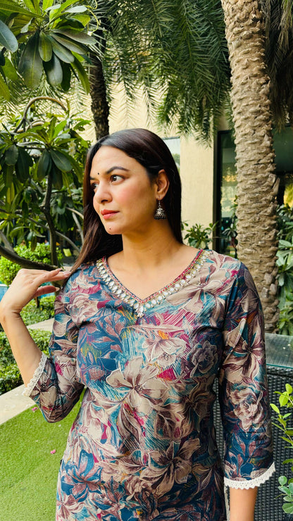 Multi Floral Muslin Dhoti Set