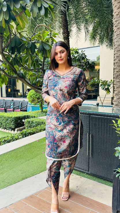 Multi Floral Muslin Dhoti Set