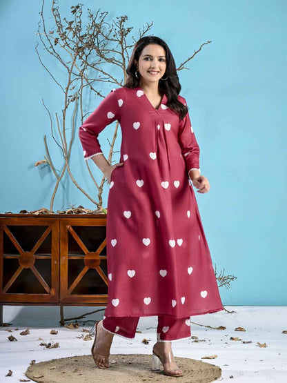 Maroon Heart Co-ord Set