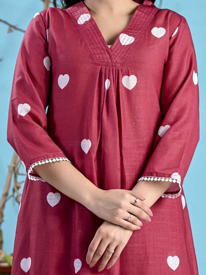 Maroon Heart Co-ord Set