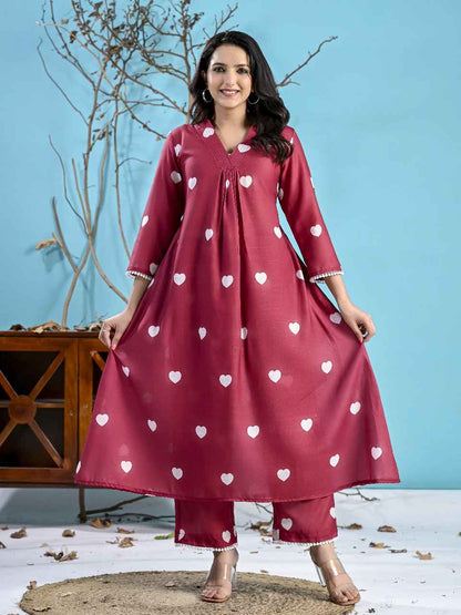 Maroon Heart Co-ord Set