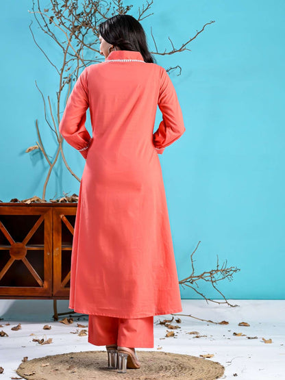 Peach Kurta Pant Co-ord Set
