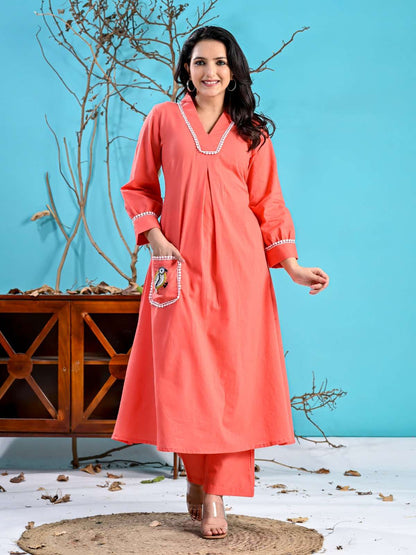 Peach Kurta Pant Co-ord Set