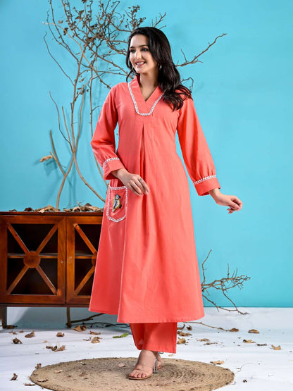 Peach Kurta Pant Co-ord Set