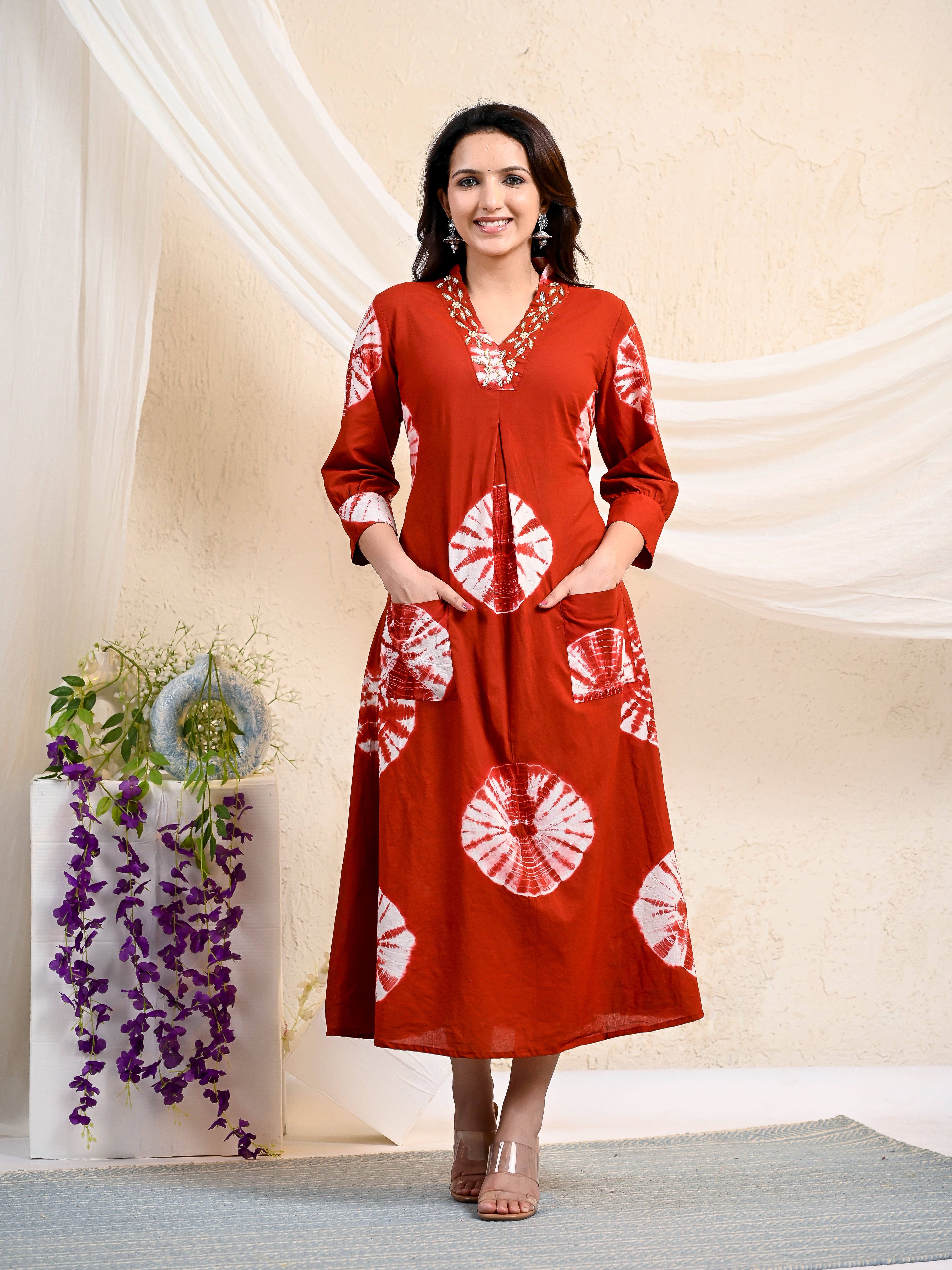 Maroon Batik Print Dress