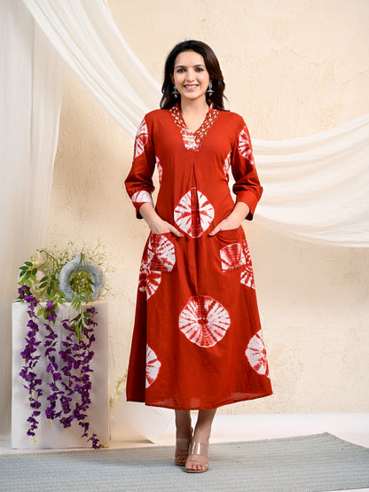 Maroon Batik Print Dress