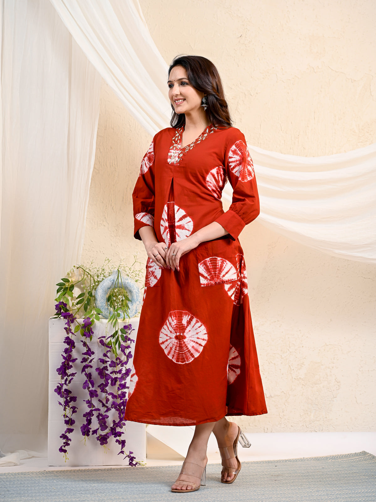 Maroon Batik Print Dress