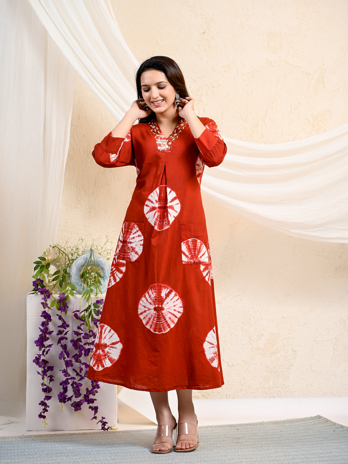 Maroon Batik Print Dress