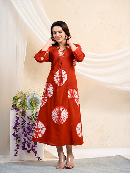 Maroon Batik Print Dress
