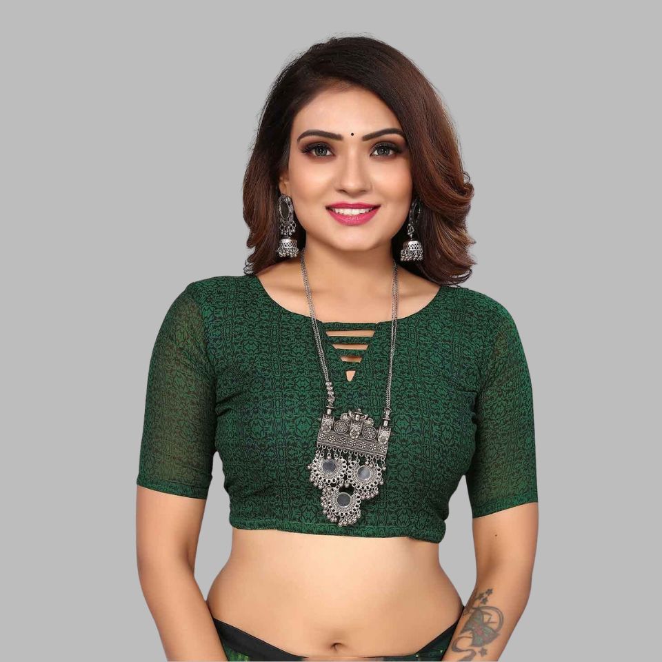 Emerald Gleam Green Georgette Printed Saree