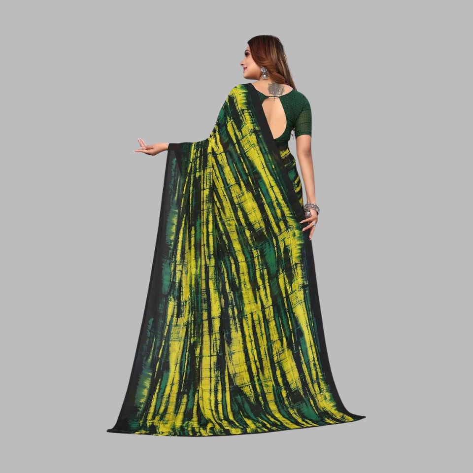 Emerald Gleam Green Georgette Printed Saree