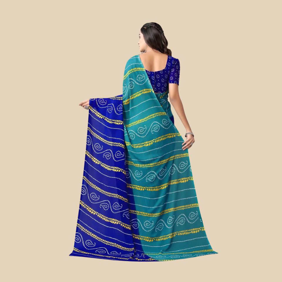Emerald Gleam Green Georgette Printed Saree