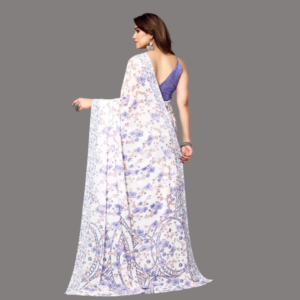Lavender Whisper Light Violet Georgette Floral Saree