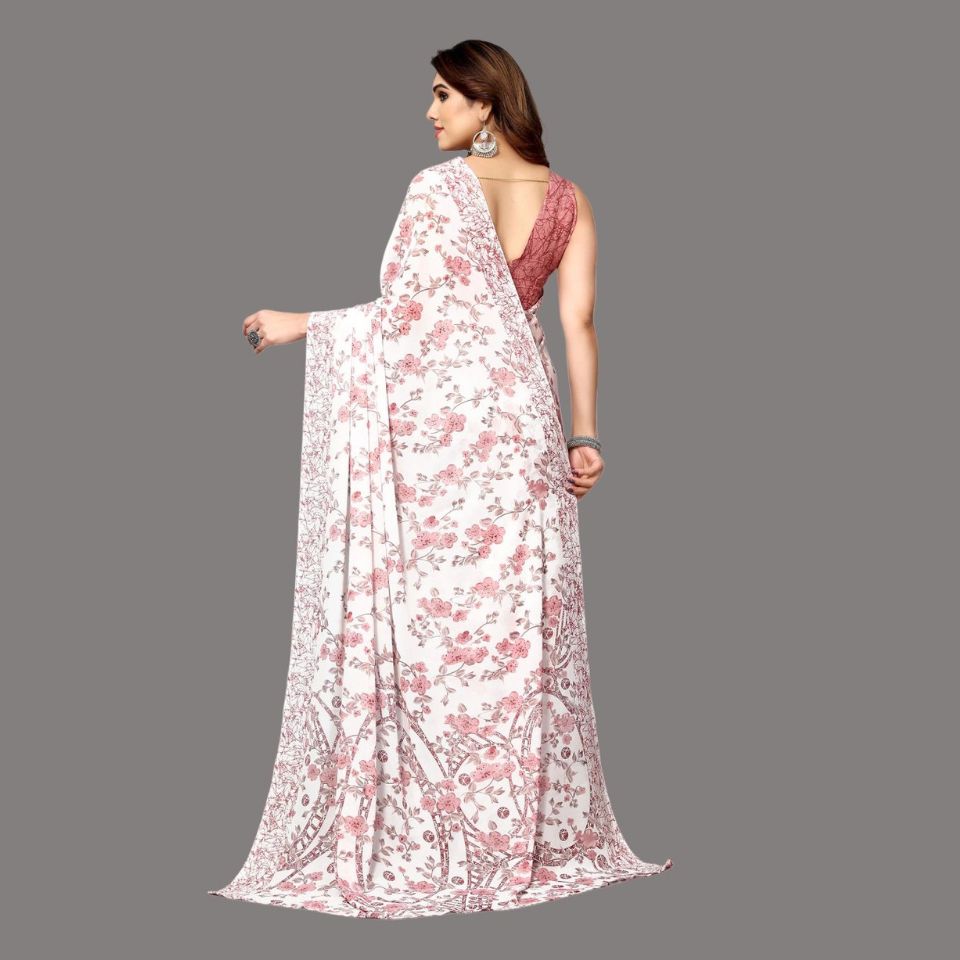 Blush Harmony Multi-Tone Light Pink Georgette Saree