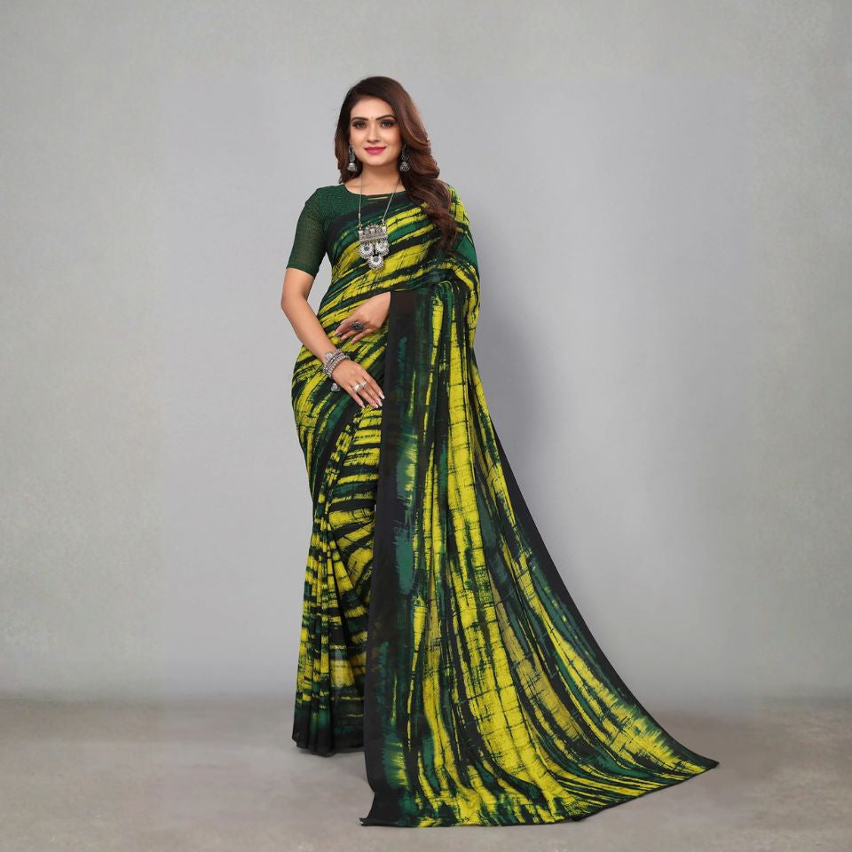 Emerald Gleam Green Georgette Printed Saree