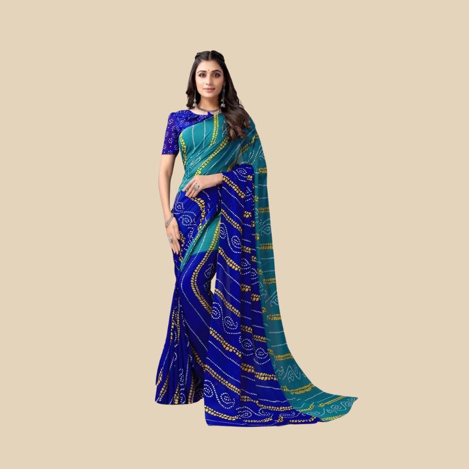 Emerald Gleam Green Georgette Printed Saree