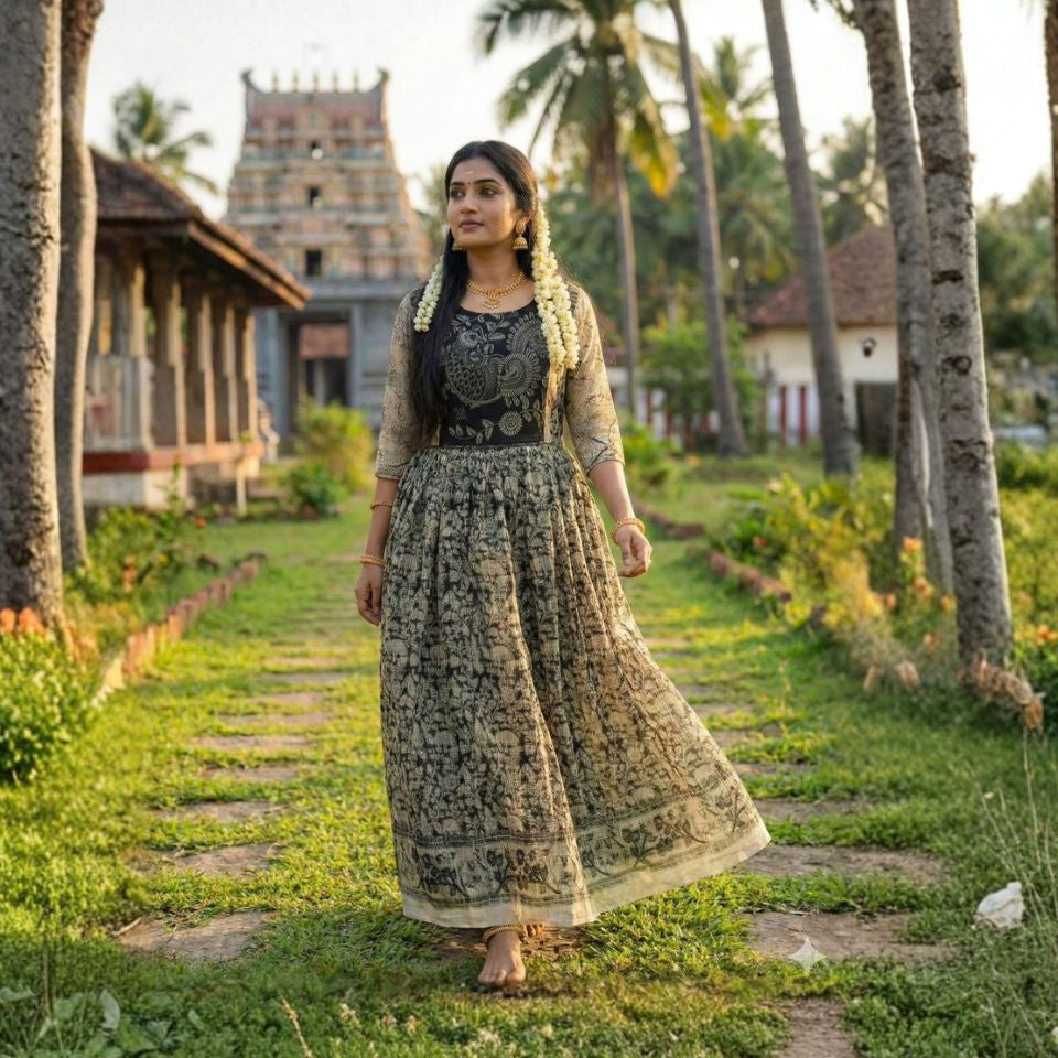 Cubic Black Kalamkari Printed Maxi Dress Ethnilux Cubic Black Kalamkari Printed Maxi Dress Ethnilux