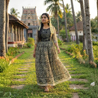 Cubic Black Kalamkari Printed Maxi Dress