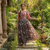 Cubic Black Kalamkari Printed Maxi Dress