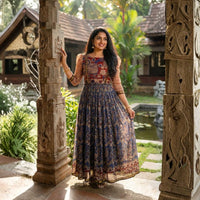 Cubic Black Kalamkari Printed Maxi Dress