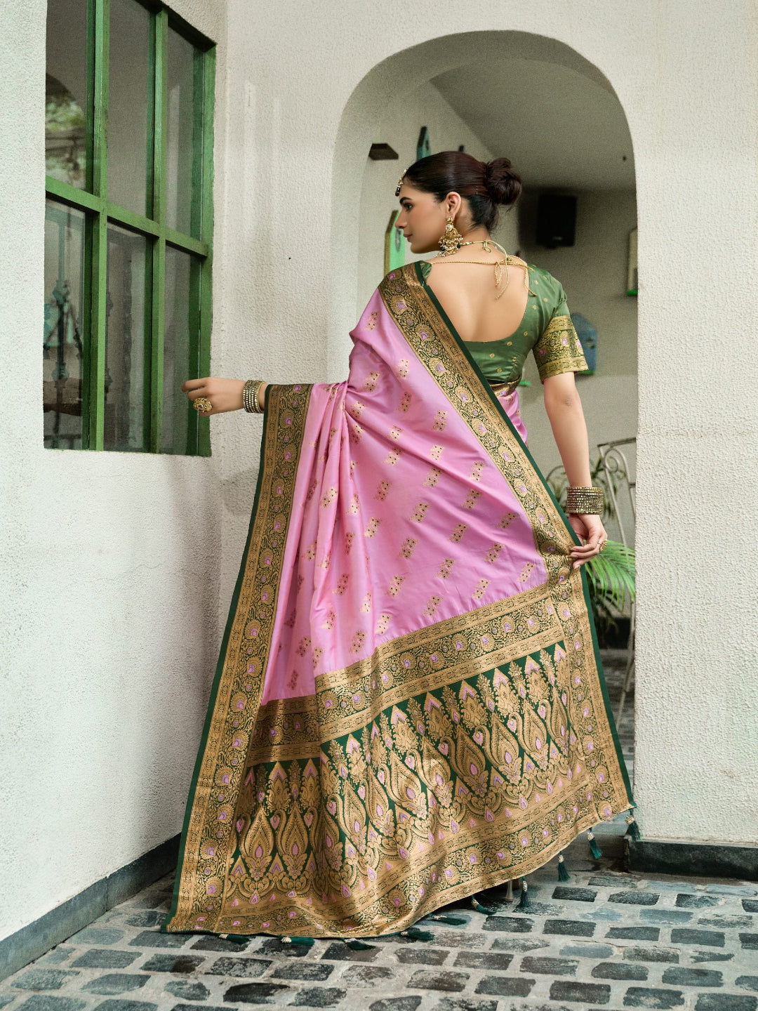 Pink & Green Meenakari Paithani saree