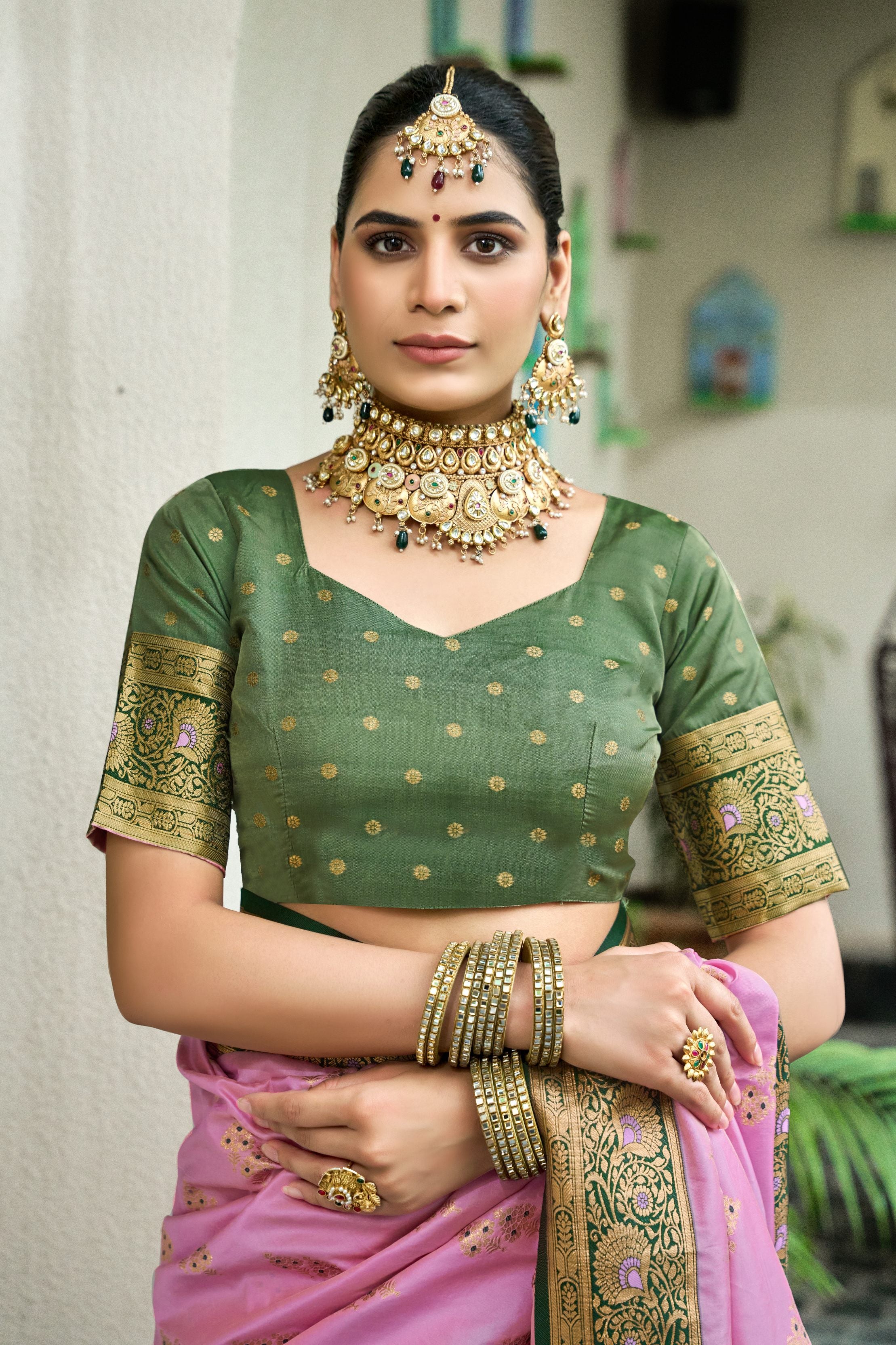 Pink & Green Meenakari Paithani saree