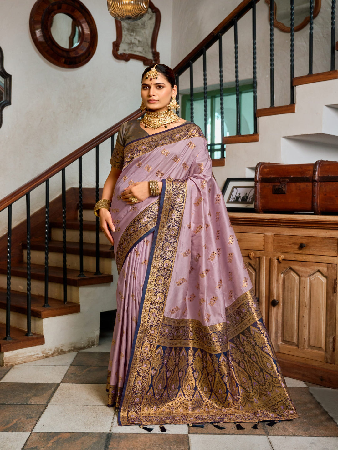 Pink & Green Meenakari Paithani saree