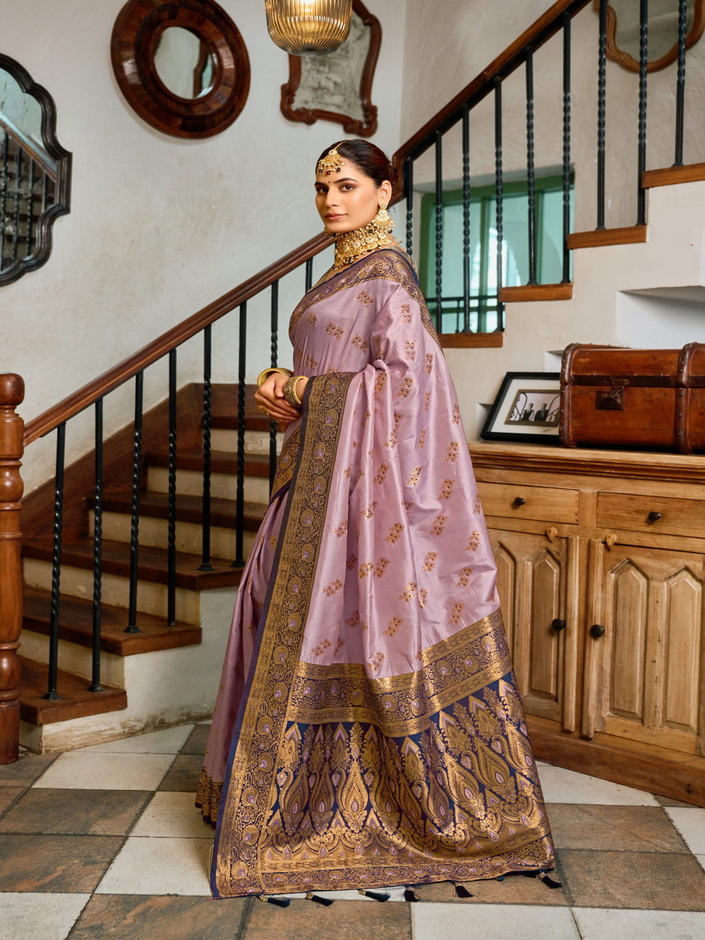 Pink & Green Meenakari Paithani saree