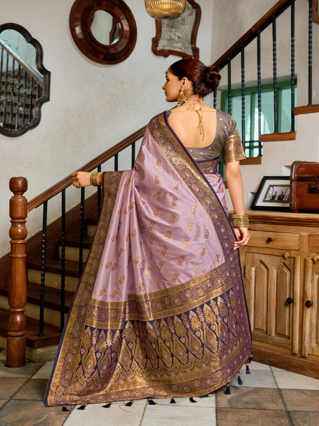 Pink & Green Meenakari Paithani saree