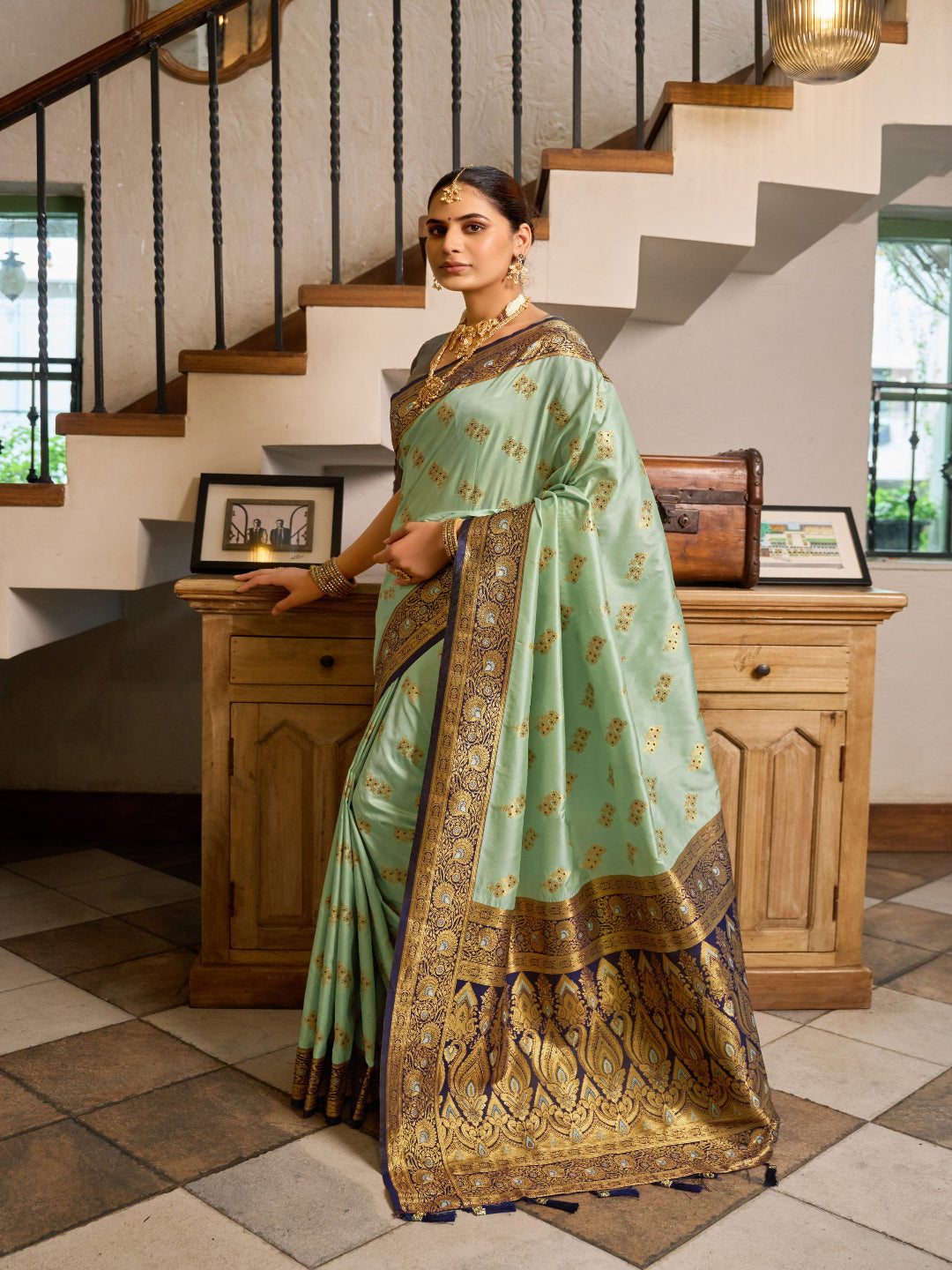 Pink & Green Meenakari Paithani saree