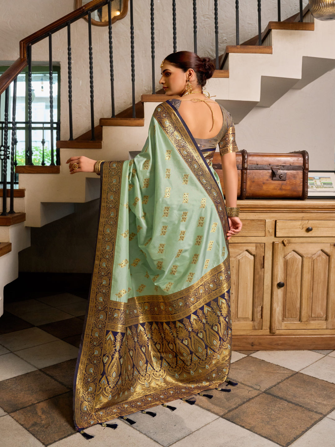 Pink & Green Meenakari Paithani saree