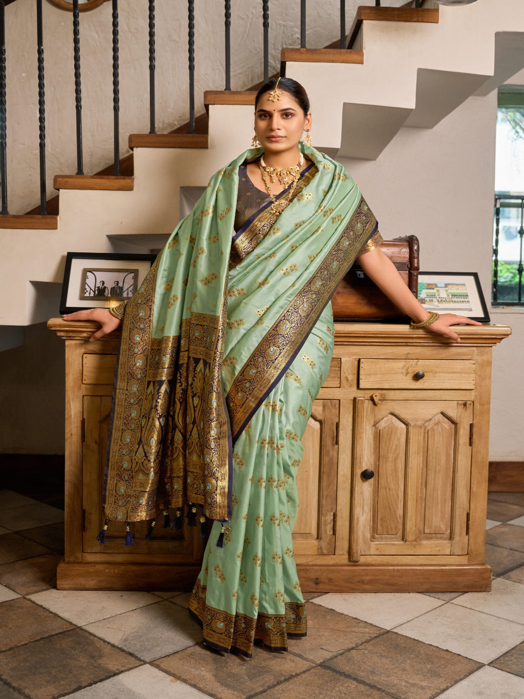 Pink & Green Meenakari Paithani saree