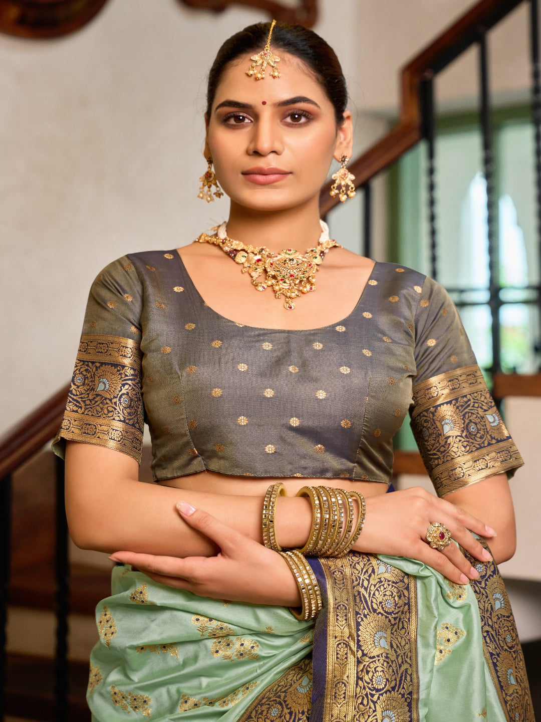 Pink & Green Meenakari Paithani saree