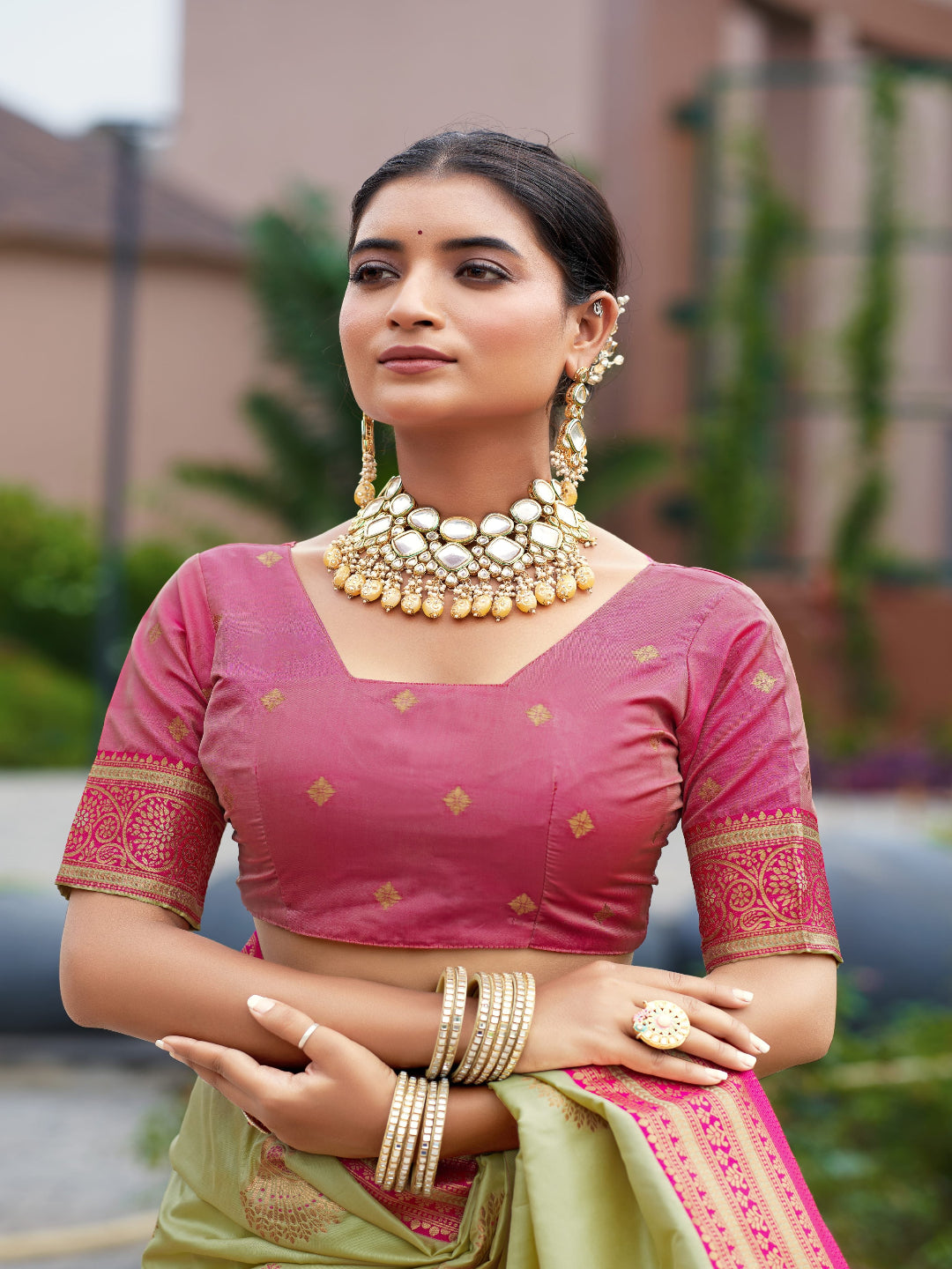 Elegant Peach Silk Saree with Contrast Maroon Heavy Zari Work
